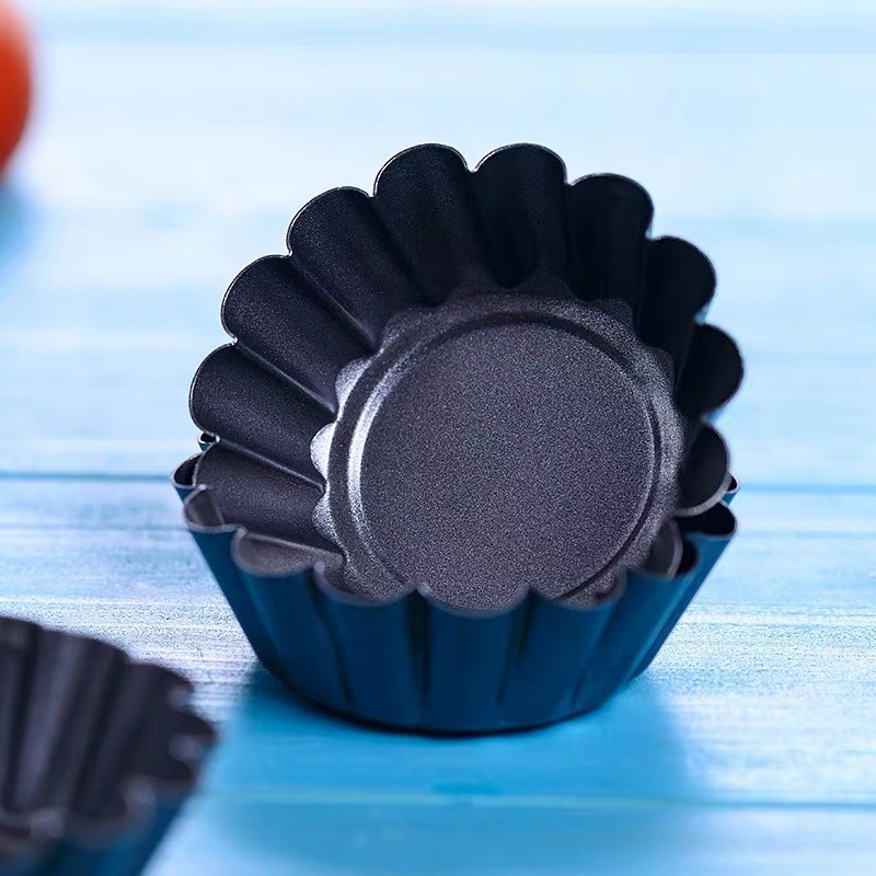 12 stks/set non-stick Carbon Staal Mini Taart Pannen Cupcake Herbruikbare Ei Taart Lade Pudding Bakvorm Muffin Cup bakken Tools