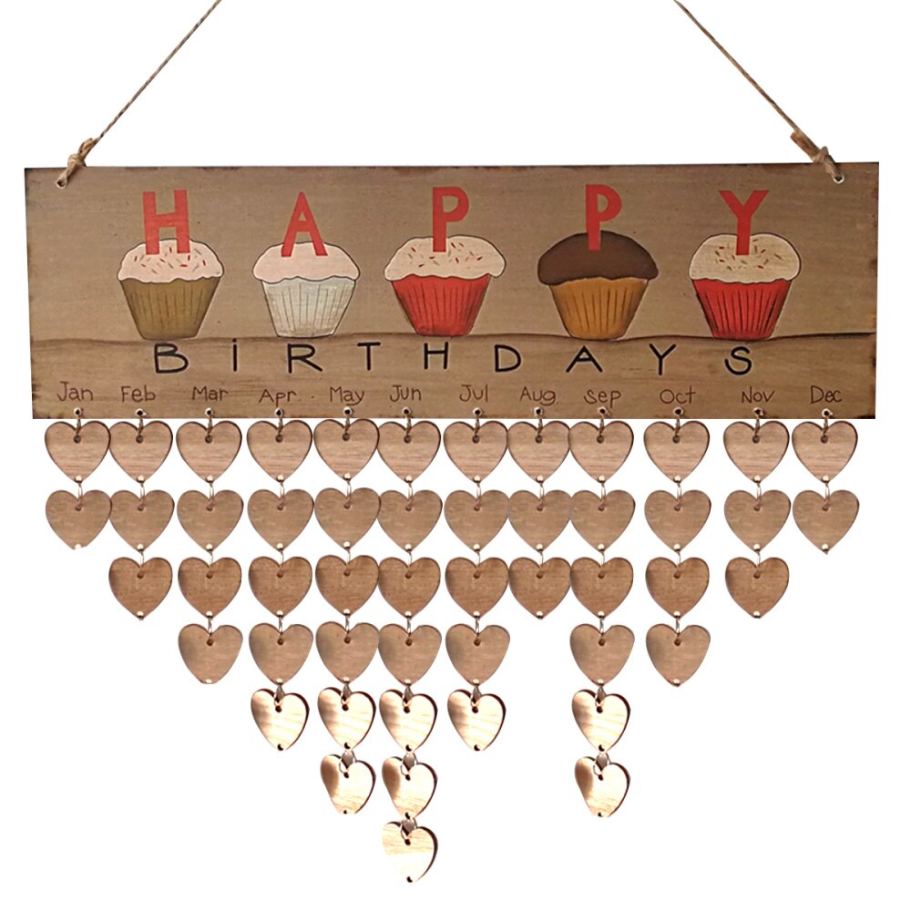 Printed Colorful Letters Hanging Wooden Plaque Board Festival Birthday Reminder DIY Calendar for Home Party: As Shown