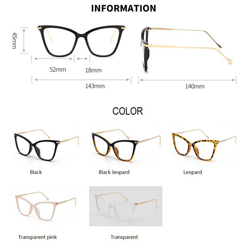 gafas de ojo de gato con montura transparente de para mujer, montura de gafas ópticas de miopía transparente, montura de gafas de gato, gafas femeninas