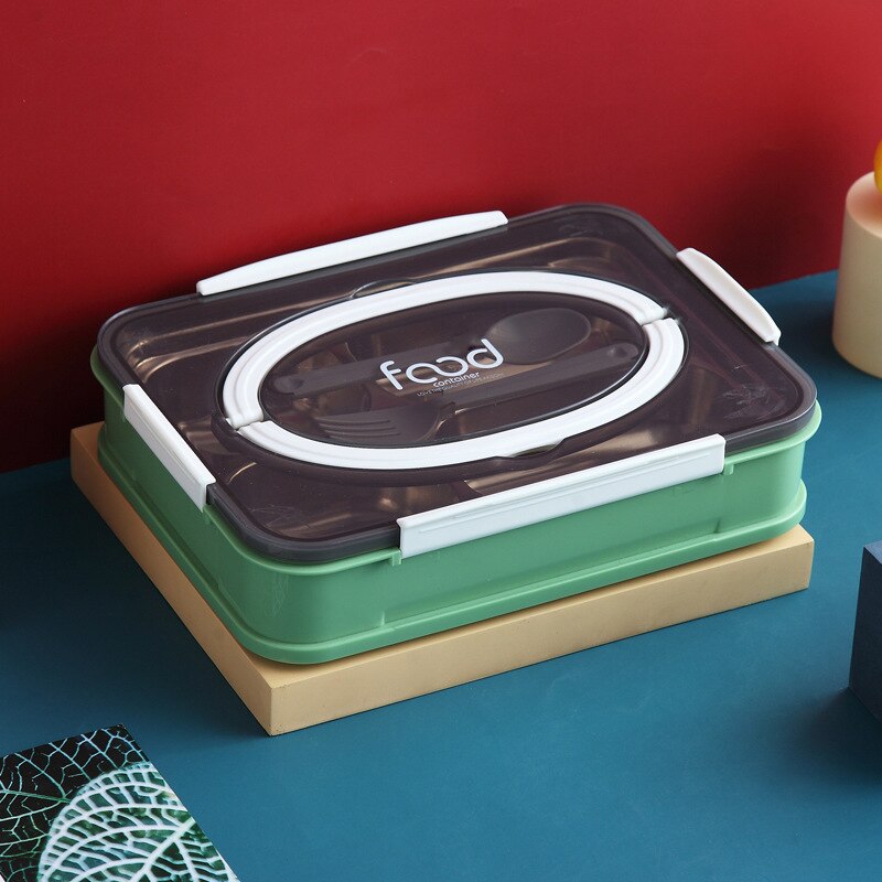 Stainless Steel lunch Box Portable Student Bento Box For Office Worker Fruit Salad Food Storage Container Microwave Tableware: 4 grid green