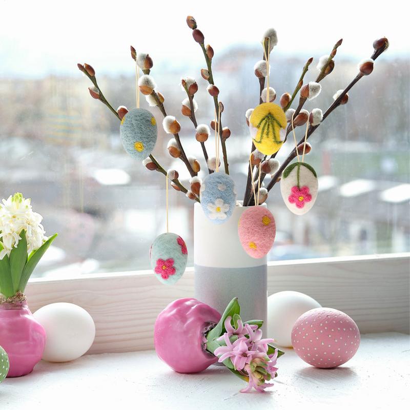 Huevos de Pascua de fieltro para manualidades, 12 piezas, adornos grandes de huevos de fieltro Pastel, exquisita guirnalda de árbol para el hogar, manualidades, decoración de Pascua