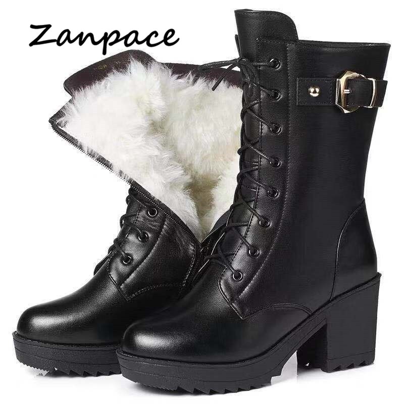Zanpace læder kvindestøvler uld holder damesko stor størrelse 42 vinter martin støvler sne støvler – Grandado