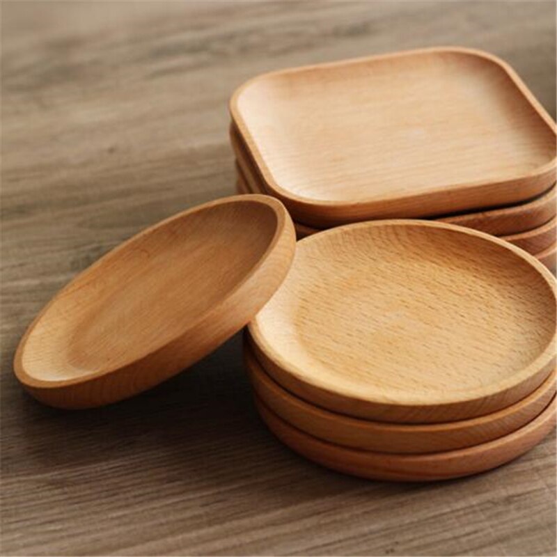 Vintage houten ronde vierkante schotel schaal schaaltjes taart bord thuis serveren dessert houten servies eco-vriendelijk