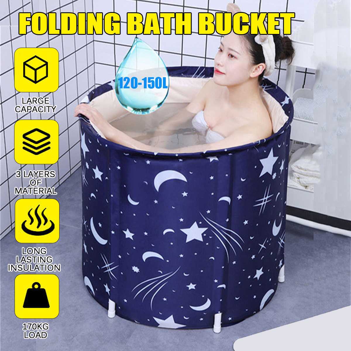 120-150l banheira dobrável casa portátil engrossado adulto inflável banheira de banho casa único spa massagem piscina balde de banho plástico