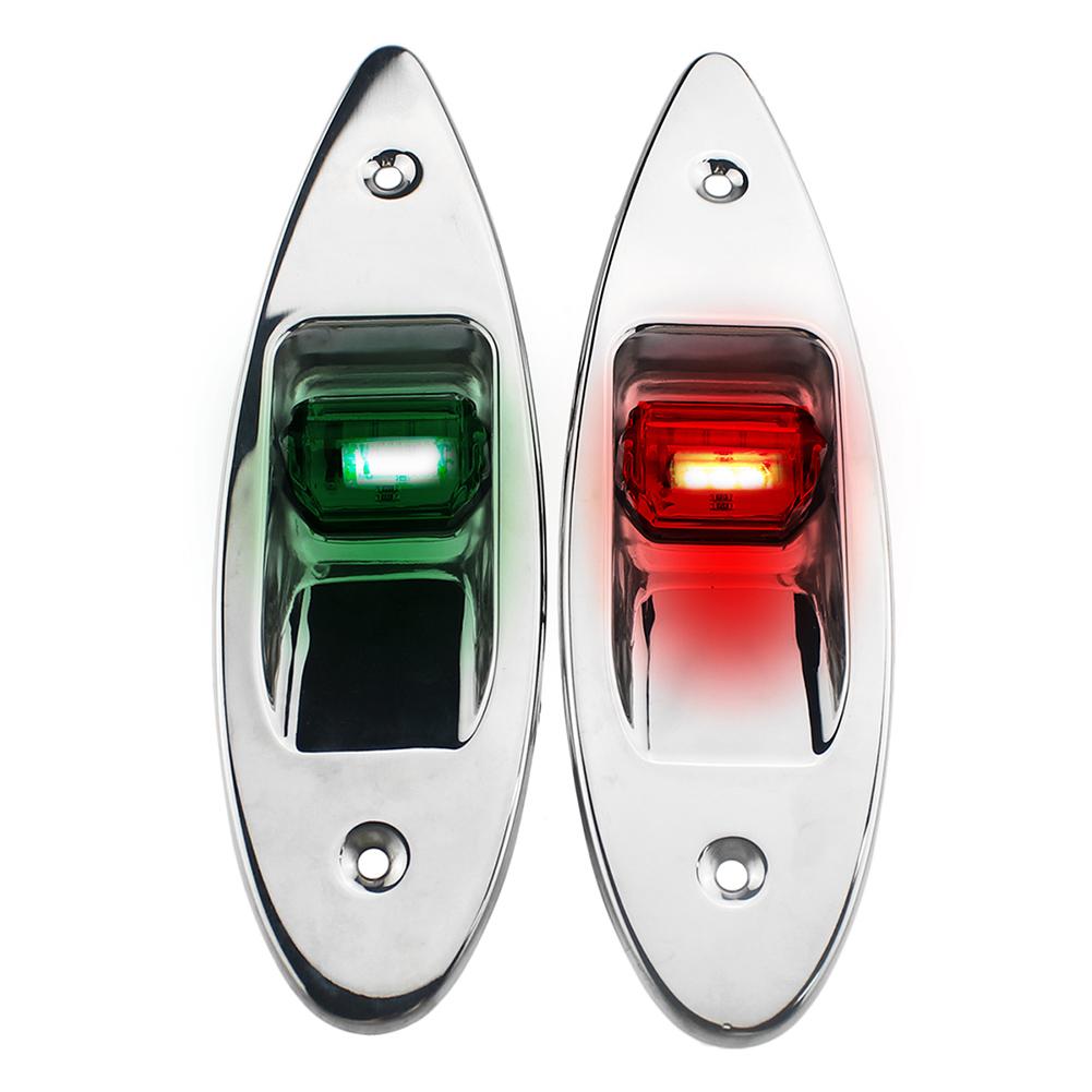 1 Pair LED Red+Green Flush Mount Marine Boat RV LED Side Navigation Lights 12V Nature White LED "5050" 0.5W Stainless Steel