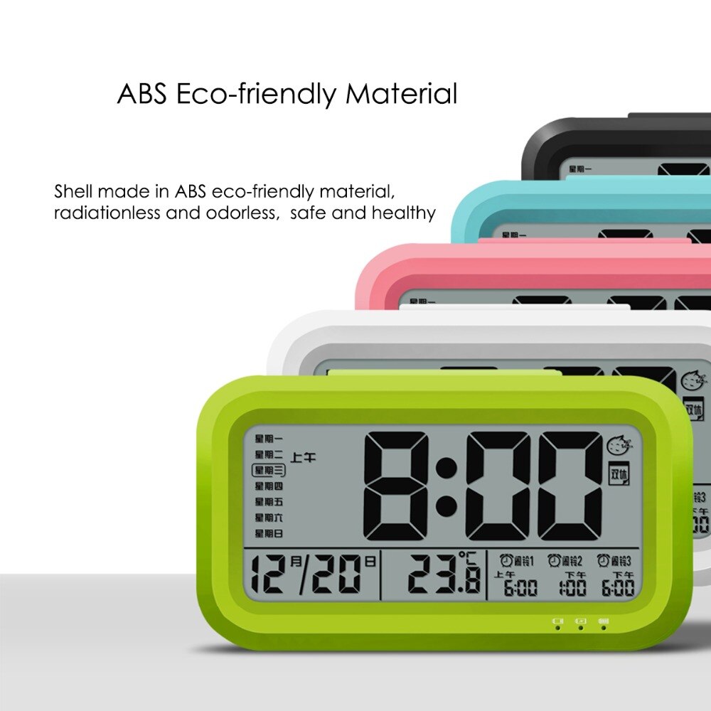 Reloj despertador Digital recargable por USB, reloj para estudiante con pantalla LCD grande para mesita de noche, reloj con Sensor de luz y retroiluminación