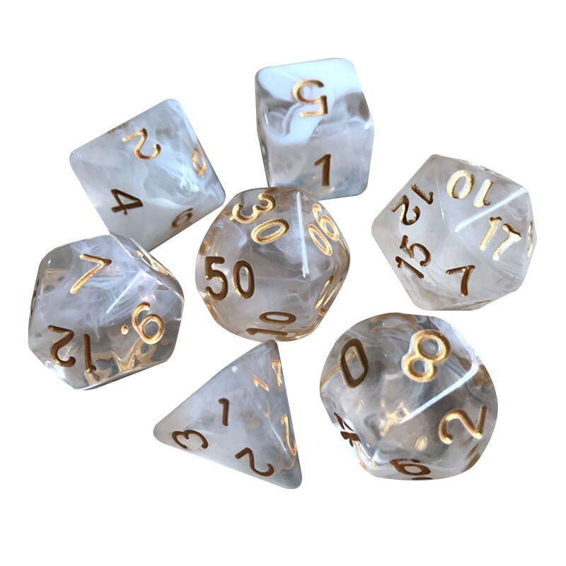 7 unidades/juego de dados de gema, juego de mesa de dos colores, multifacético, juego de dados geométricos MSU88: White