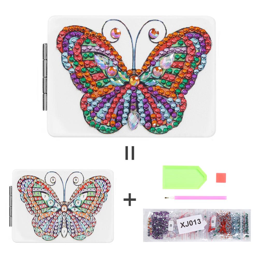 Espelho de maquiagem de viagem conjunto mini espelho cosmético borboleta/coração diy pintura diamante em forma especial compõem espelhos
