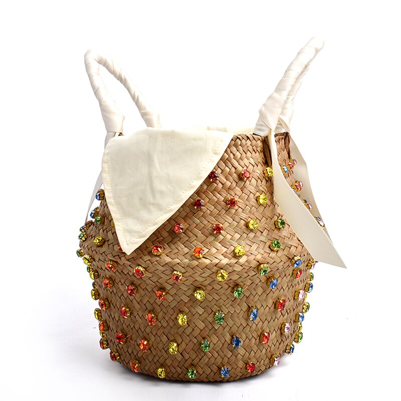 VIP acquista borsa da spiaggia per le vacanze estive con borse calde di design con borsa a secchiello intrecciata da donna con perle: multicolore
