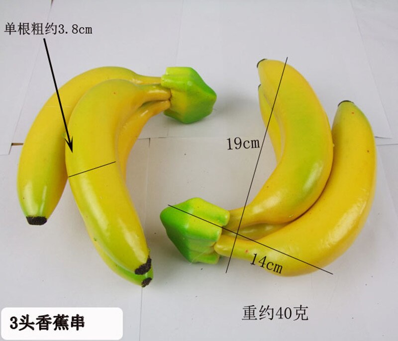 Kunstig banan kejser banan frugt model køkkenskab dekorative foto rekvisitter: 3 hoveder