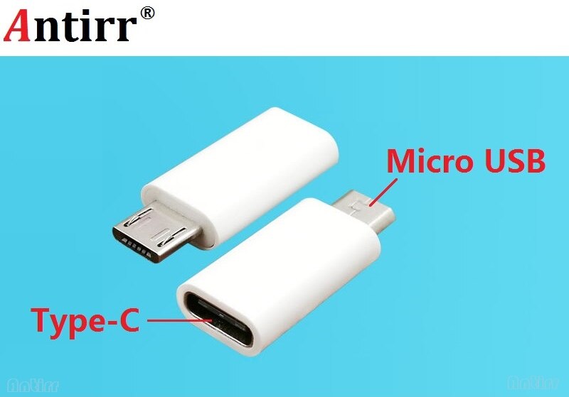 Antirr Micro USB Male 5 Pin to USB 3.1 Type C Female Connector Data Adapter Converter White