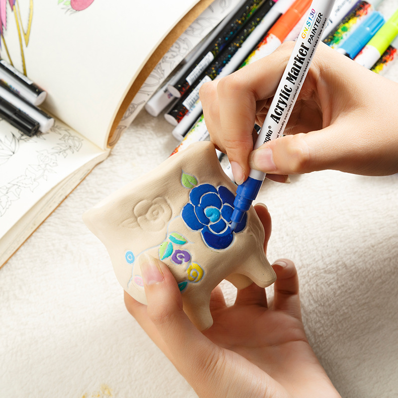 Gn 12/18 Kleuren 0.7 Mm Acryl Verf Marker Pen Voor Keramische Rock Glas Porselein Mok Hout Stof Canvas Diy Schilderij