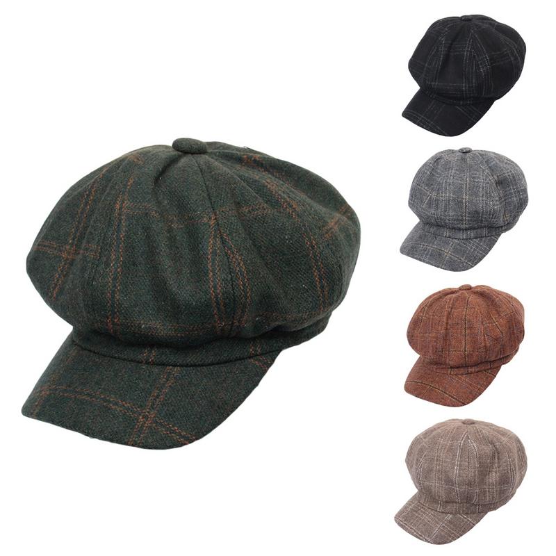 Quiosco gorra mujer Otoño Invierno octogonal gorras artista pintor sombreros para hombres y mujeres boina de cuadros gorra Casual