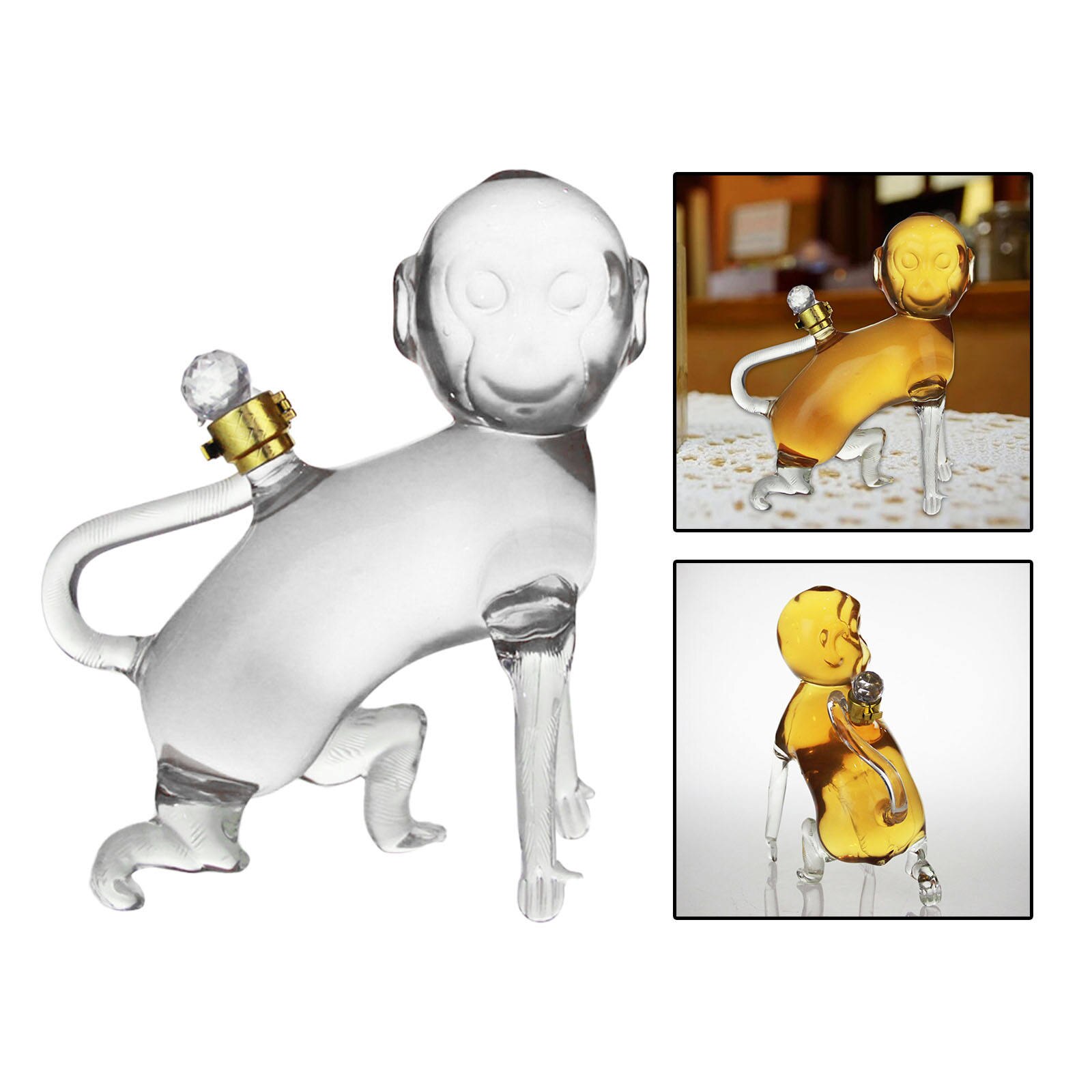 Monkey Shaped Whisky Decanter Clear Hand-Blown Glass Novelty Liquor Dispenser for Entertaining Drinkware Xmas Adults