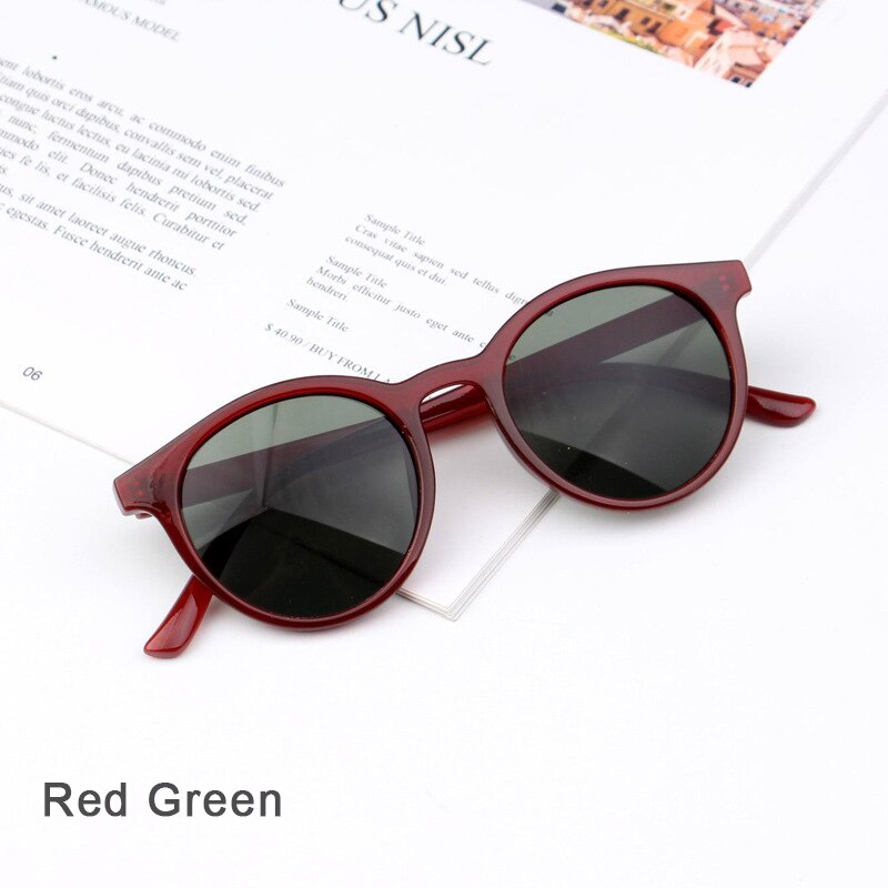 Kinlion retro runde børn solbriller til piger vintage overdimensionerede drenge solbriller til børn beskyttelsesbriller uv beskyttelse solbriller: Rødgrøn