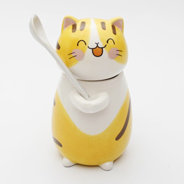 ¡Novedad! Gato de cerámica con forma de taza para café bonito y cuchara taza para la leche creativa pintada a mano, novedosos: Style 2