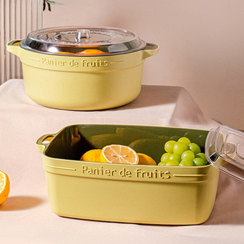 Cesta de drenaje de doble capa con cubierta, cuenco de limpieza de frutas y verduras, cesta de almacenamiento de frutas, cocina para lavar frutas