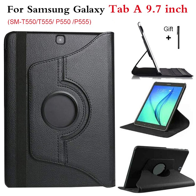 360 Rotating PU Leather Case for Samsung Galaxy Tab A 9.7 inch SM-T550 T555 P550 P555 Folio Tablet Cover Sand Holder Funda Capa