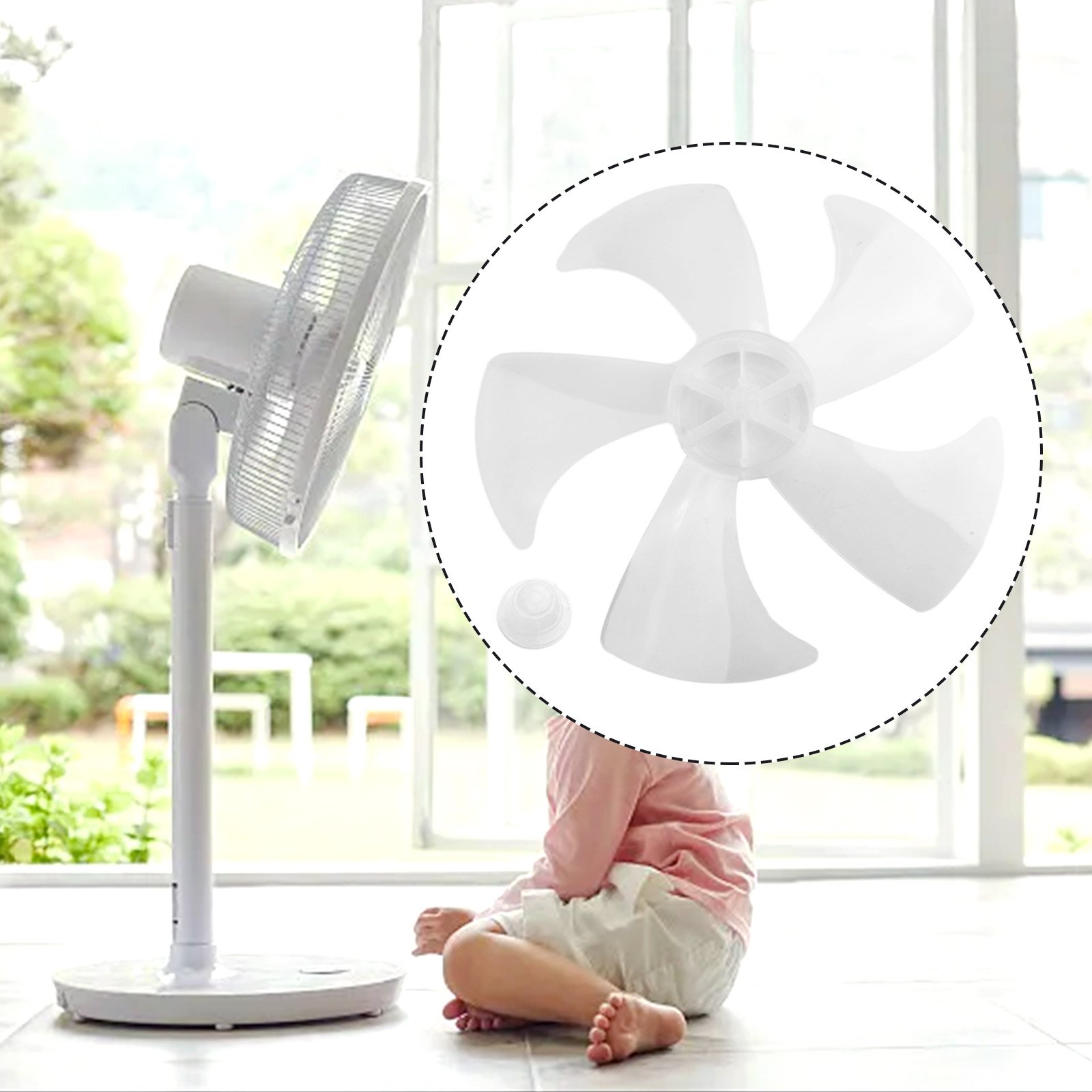Replacement 14 Inch Plastic Fan Blade Five Leaves with Nut Cover for Pedestal Fans Low Noise and Temperature Resistant