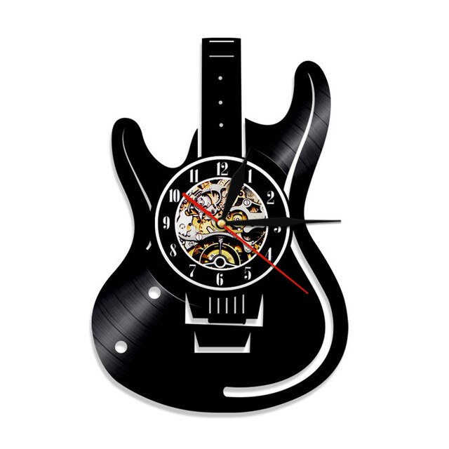 1 stykke guitar vinylplade vægur musik vintage lp vægur hjemmeindretning musikinstrumenter til musikelsker guitarist: Ingen led