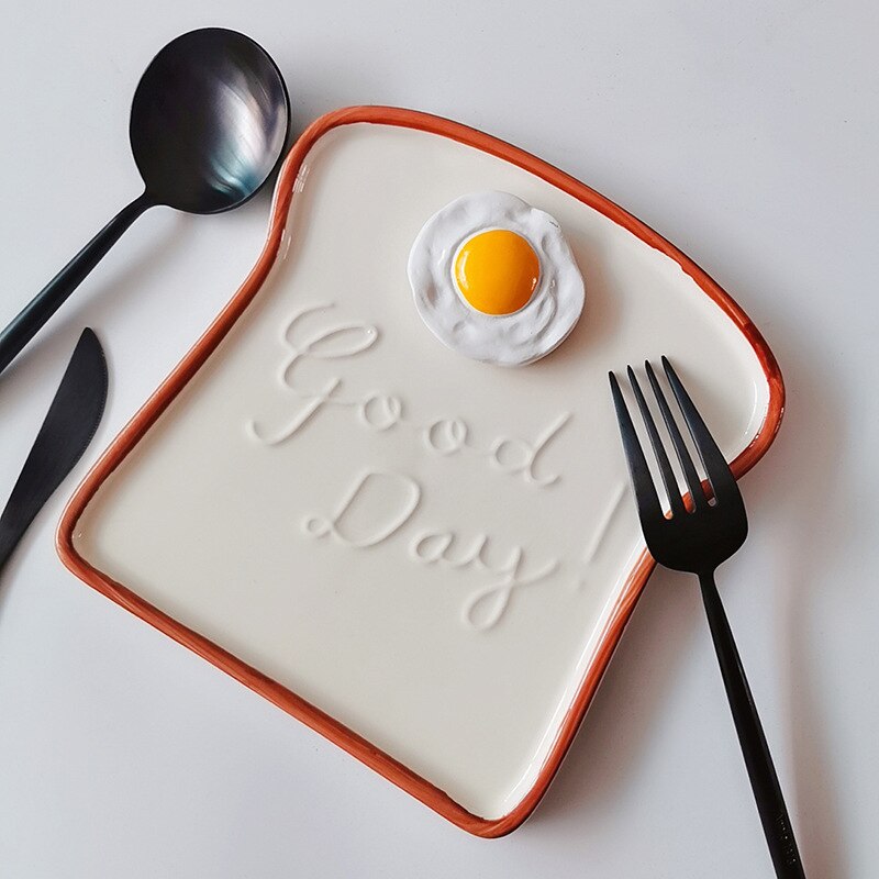 Plato de cerámica con forma de tostada para desayuno, bandeja para aperitivos, ensaladas y frutas, vajilla para el hogar, Bandeja de postres de cerámica