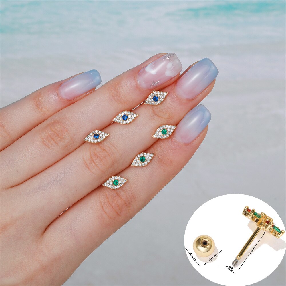 Moda 1 pc verde zircon mal olho parafuso prisioneiro brincos helix bonito pequeno piercing cartilagem brincos para mulheres jóias finas