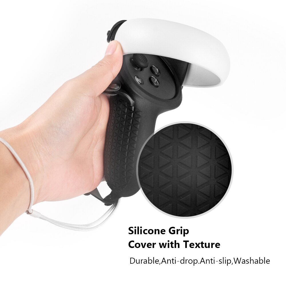 3in1 Touch Controller Silicone Grip Ring Cover + Adjustable Hand Strap + Thumb Caps for Oculus Quest 2 VR Protective Accessories