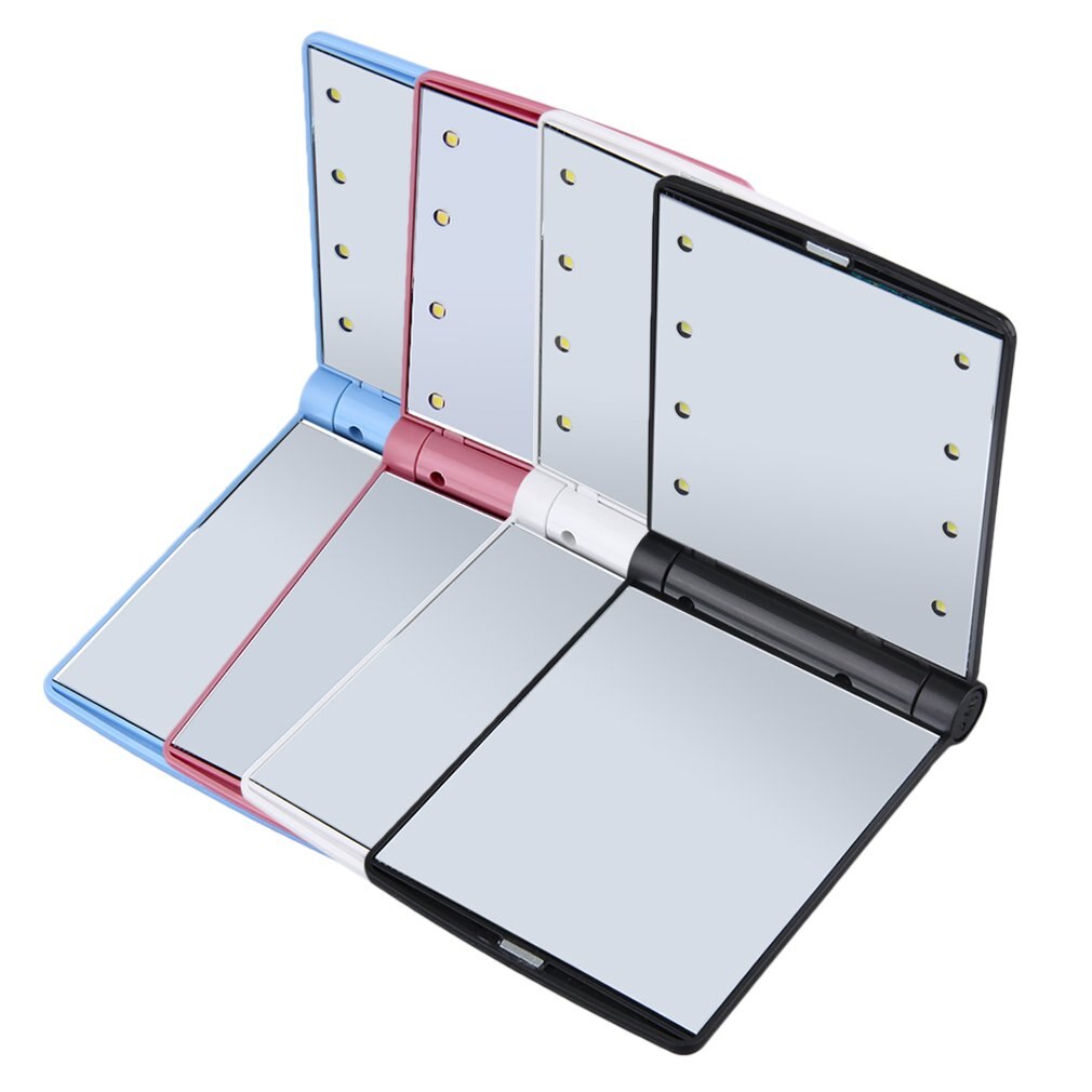 Espejo de tocador cosmético de señora compacto plegable portátil bolsillo LED espejo de maquillaje 8 bombillas LED integradas