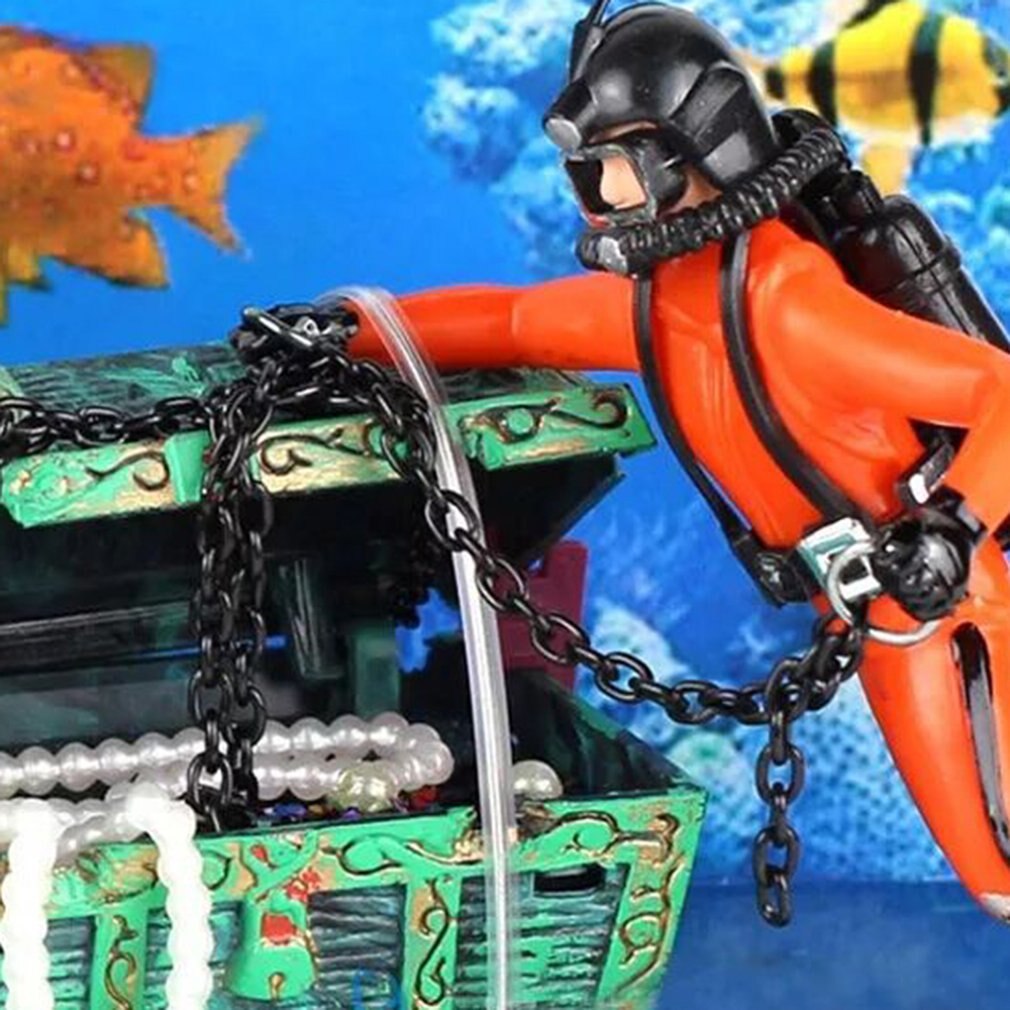 Diver Hunter Treasure Chest Underwater Landscape Ornament Cartoon Fish Tank Aquarium Landscaping Ornament Decoration