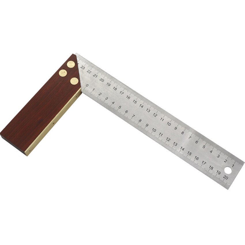 Regla de buscador de ángulo de acero inoxidable de 25cm con mango de caoba, regla de ángulo de 90 grados, herramienta de medición de ángulo cuadrado para carpinteros