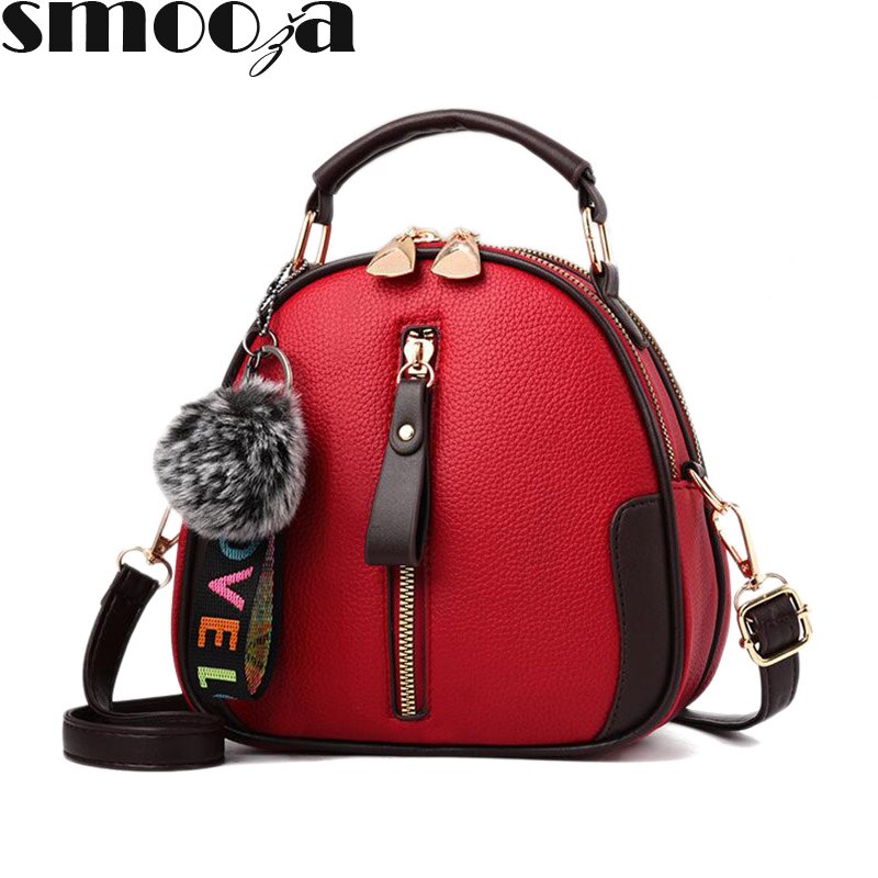 Effen damestas, draagbare schoudertas van pu-leer met grijze haarbal: Rood