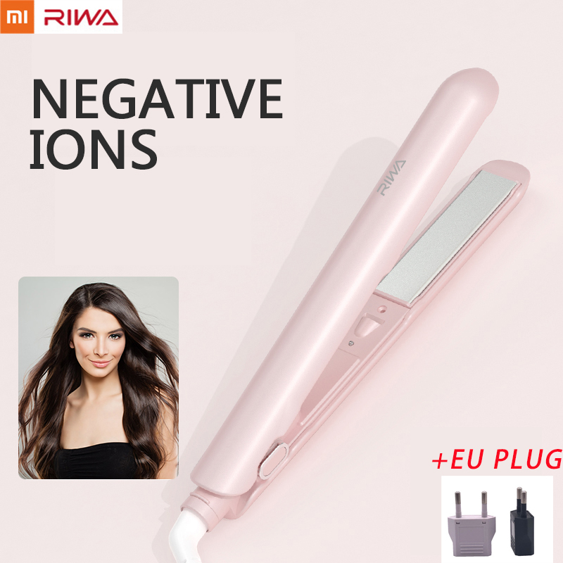Riwa Hair Straightener Curler Waver Styling Tools Negative Ion Essential Oil Coating Hair Care Clip 32MM Styling Tools Curler: PINK EU PLUG