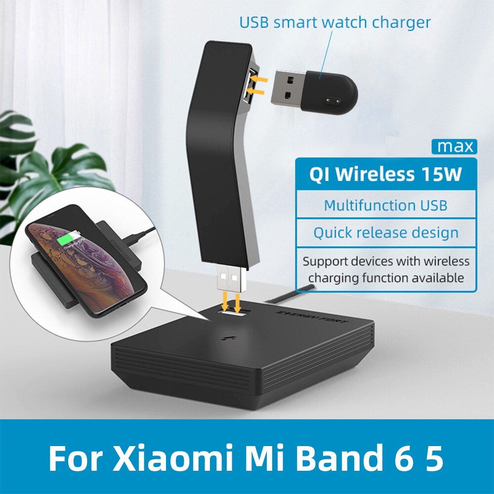 15W Wireless Charger for Xiaomi Mi Band 6 5 NFC Global Version Dock Stand Removable Station 3 in 1