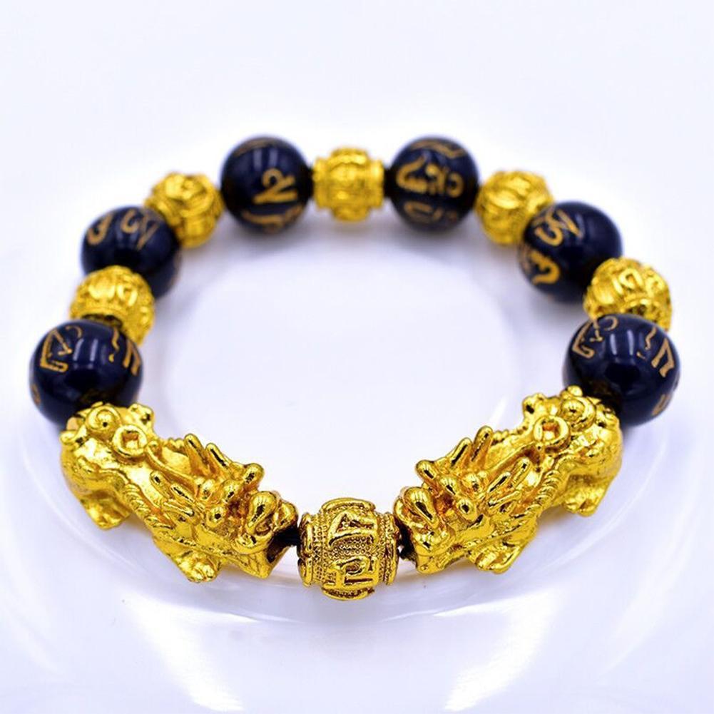 Golden PIXIU Bracelet for Women Men Beads Couple Bracelet Bring Lucky Brave Wealth Feng Shui Bracelets