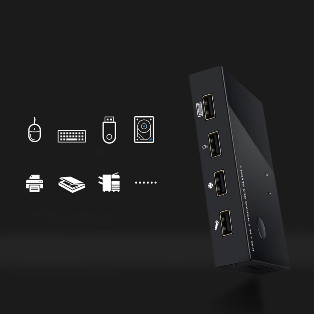 Switch USB Printer Sharing Device Four-in-Four-out Machine 4 Mouse support 1080P and Keyboard Black USB Sharer