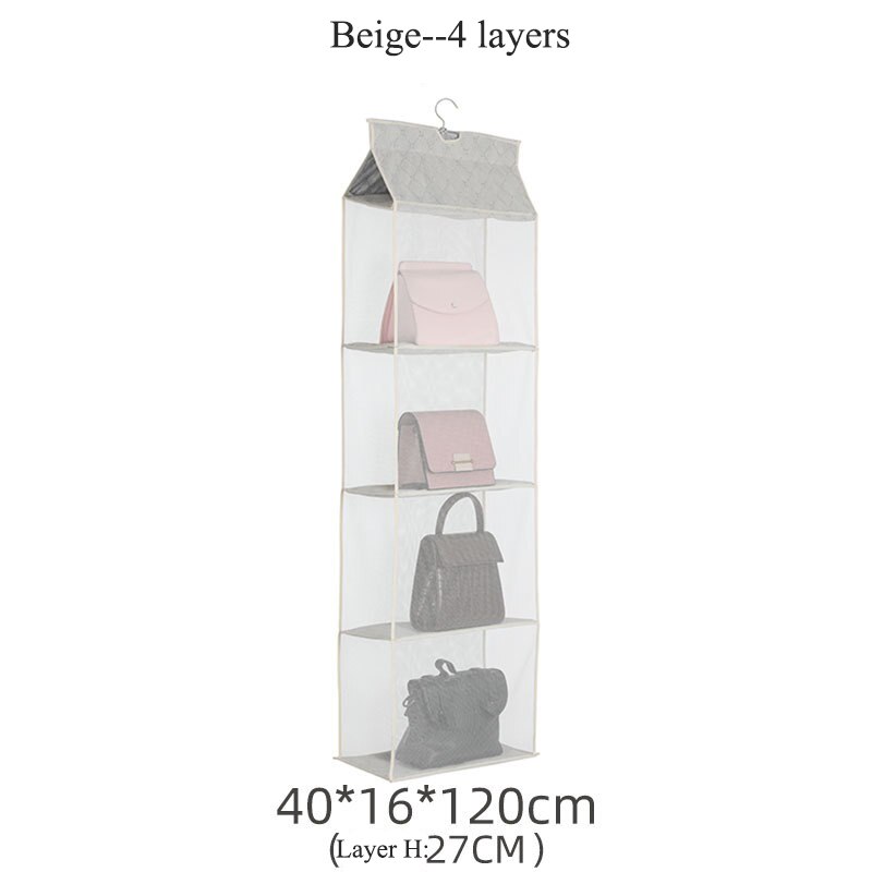 Organizador de bolsos colgantes para armario, bolsa de almacenamiento a prueba de polvo, grande, colgador: 4 layers (BEIGE)