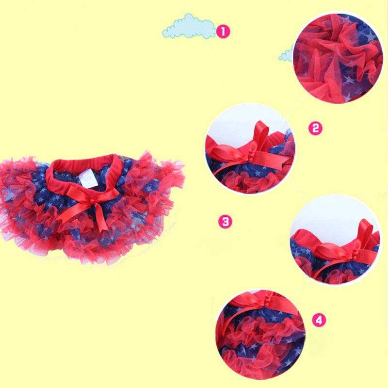 Kids Girls Ballet Dance Tutu Skirt Red Blue Five-Pointed Star Ruffles Pettiskirt