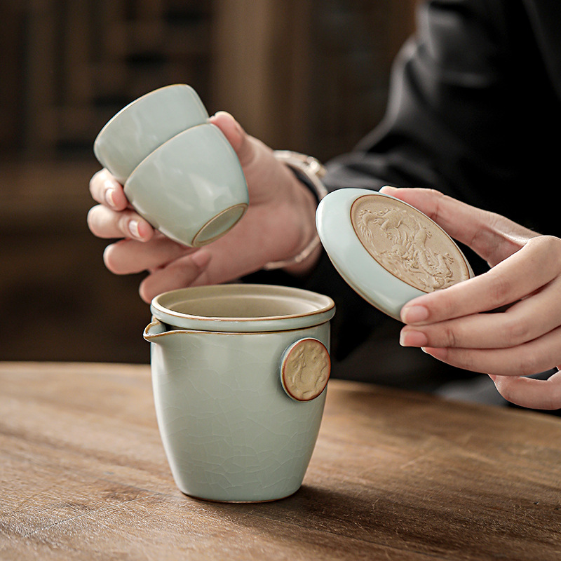 Resetservis en kanna tre koppar expresskopp keramisk tekopp utomhus tedricksutrustning bärbar väska