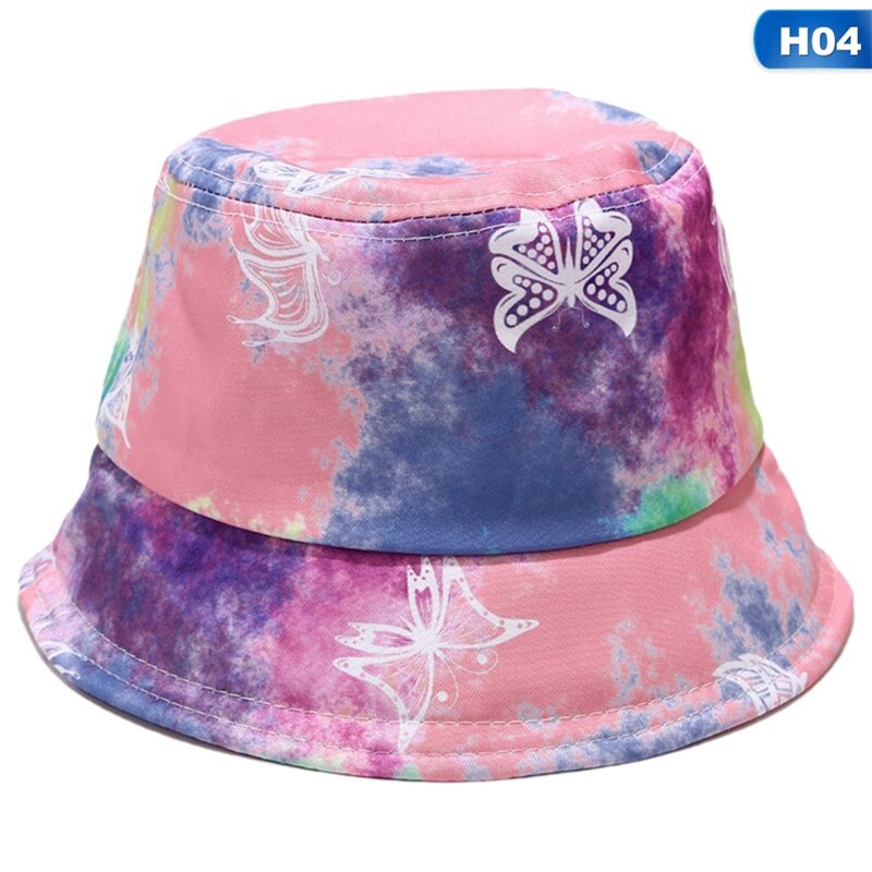 Slipsfarvestof, sommerfugl, ild, sky, dragon print fiskerhat fiskerhat til mænd og kvinder udendørs fritid spand hat: H04