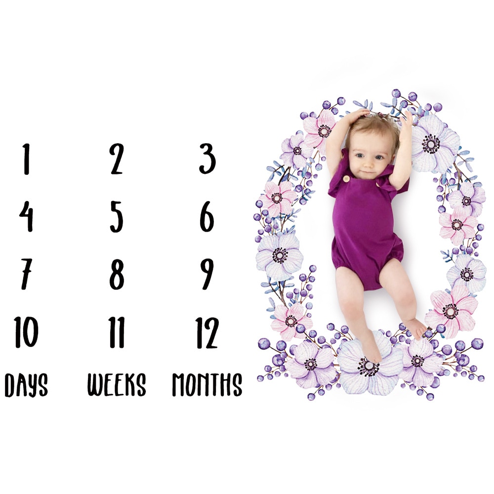 Calendar Infant Baby Milestone Blanket Photography Props Months Weeks Backdrop Colorful Printed Pictures Cloth 100x100cm