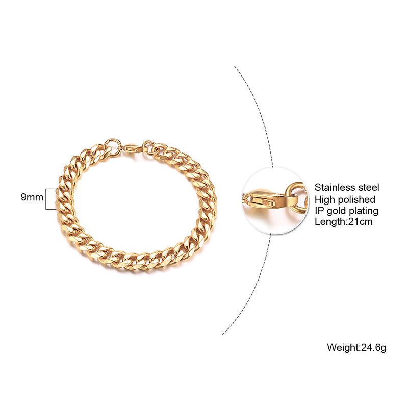 Vnox Heren Eenvoudige 3-11mm RVS Curb Cubaanse Link Chain Armbanden voor Vrouwen Unisex Pols Sieraden