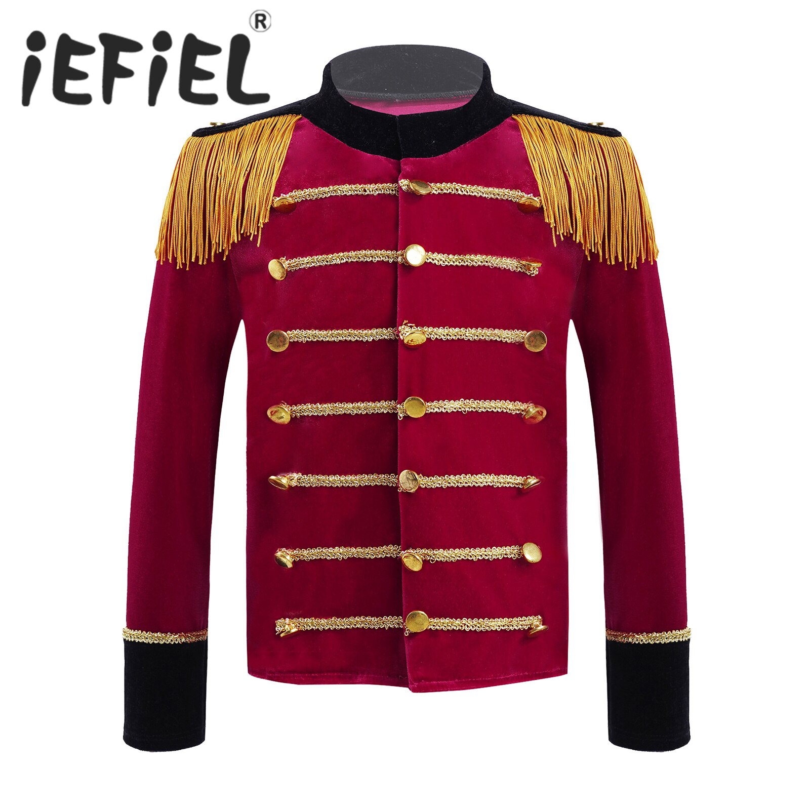 Kids Jongens Drum En Trompet Team Honor Guard Uniform Prestaties Fluwelen Lange Mouwen Kwasten Gold Braid Trim Rollenspel Party Tops