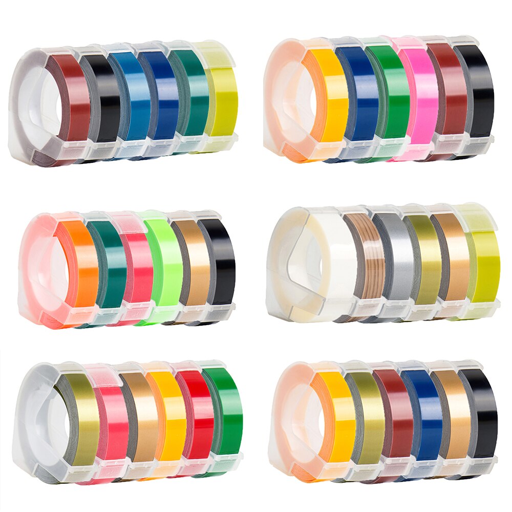6 rollen Mehrfarbig PräGen Band 9MM Präge Etikett Band Nachfüllung Kompatibel für Motex E101 und DYMO 12965 Präge Etikett Hersteller