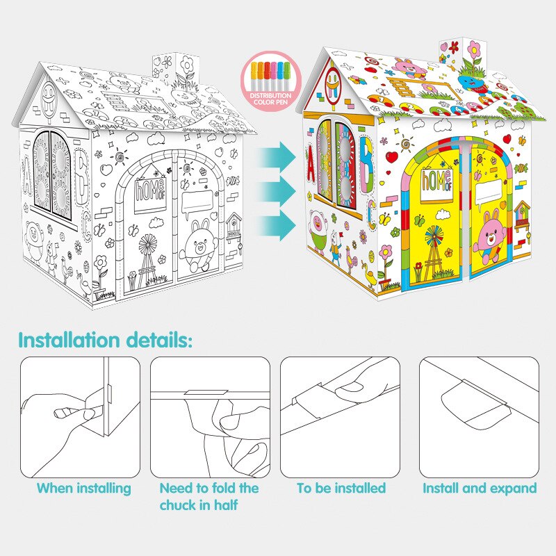 DIY freundlicher Zelt Spielzeug Große Karton Färbung Kreative Spielen Haus 3D Graffiti Montiert Pädagogisches Spielzeug Tipi Zelt für freundlicher
