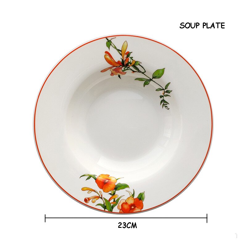 Keramisk fladt fad bøf tallerken middag værktøj kop underkop porcelæn kinesisk stil julebestik azalea botanik service 1 stk.: Suppetallerken