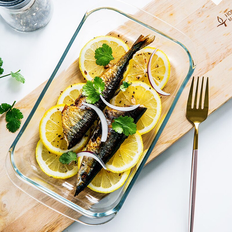 Heat-resistant glass baking dish Rectangular fish dish Household Microwave Oven Baking Salad fruit plate Multipurpose plate