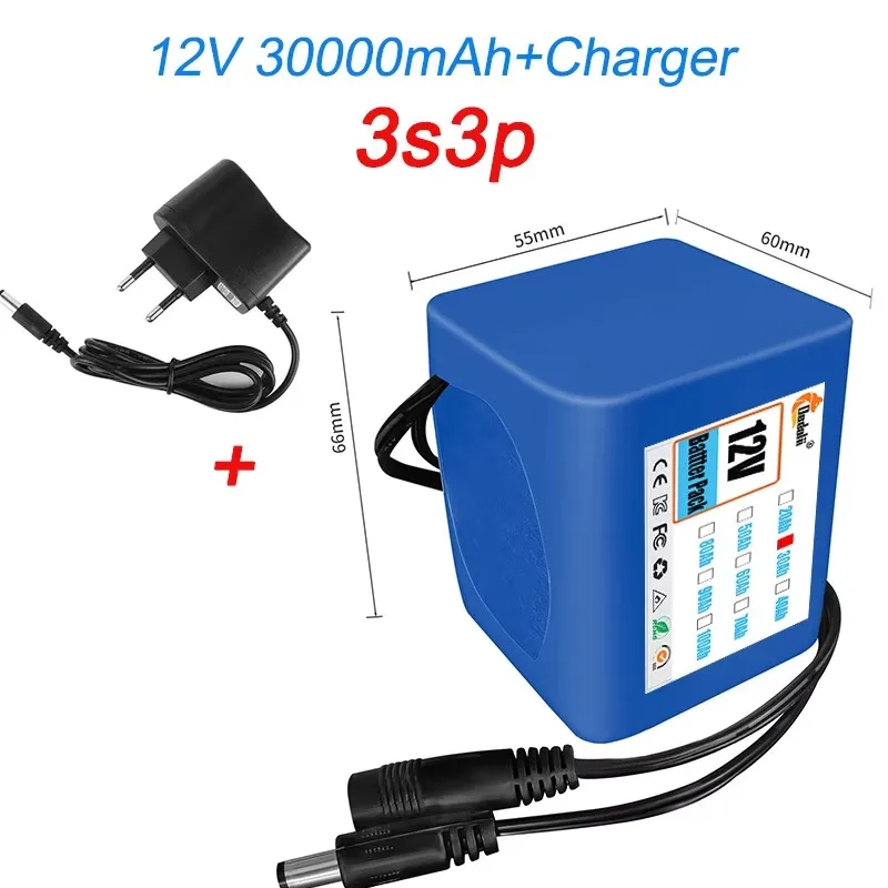 12V 50Ah 18650 lithiumbatterij 3S5P oplaadbare batterij met BMS 12,6 V oplader voor visfiets Batterij met grote capaciteit: green