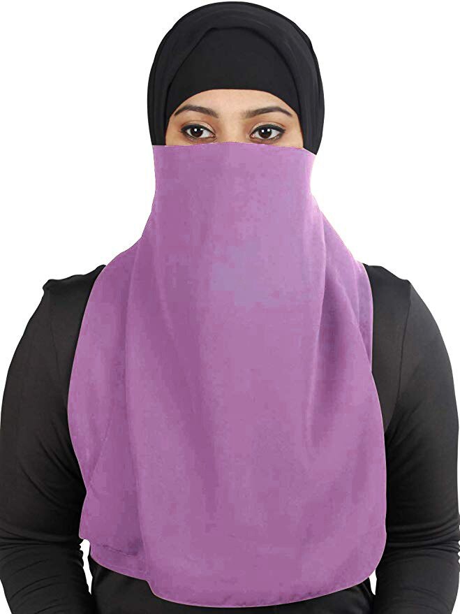 Muslim Women Veil Islamic Face Cover Arab Prayer Hijabs Hat Cap Full Cover: Light Purple