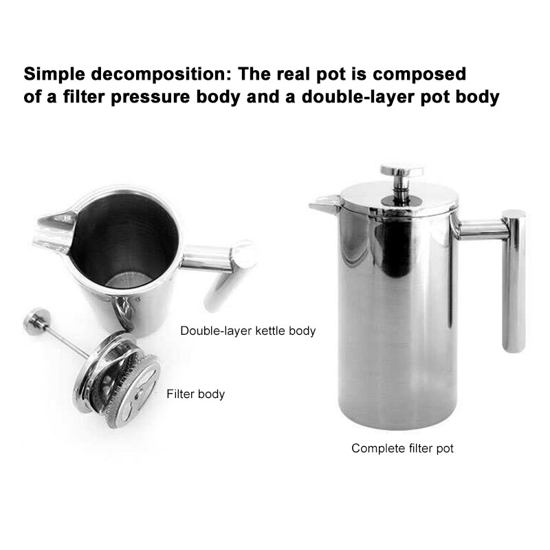 Double Insulation Coffee Pot 350ml Coffee Pot French Press Stainless Steel Coffee Pot Teapot With Filter