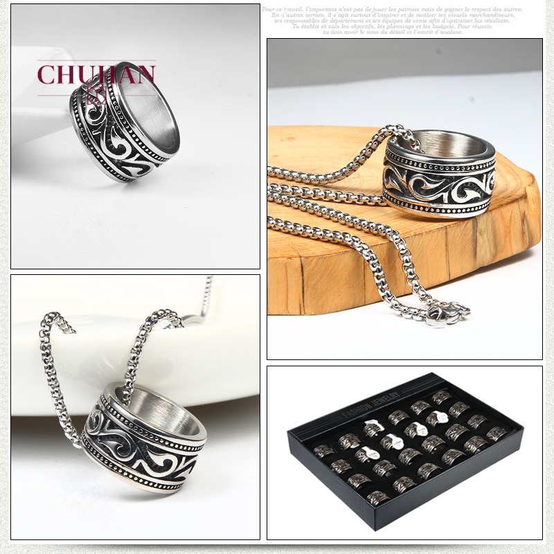 Chuhan enkle smykker rotting blad mønster enkel vintage mænds ring rustfrit stål ring titanium stål mænd ringe  j212
